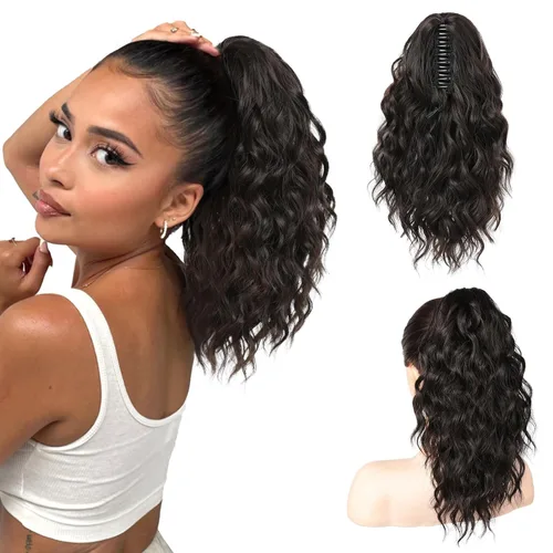 Vista 15 de SEIKEA Highight - Extensión de cola de caballo de 10 pulgadas, corta, gruesa, ondulada, suave, de aspecto natural, clip en una pieza, cola de Marrón