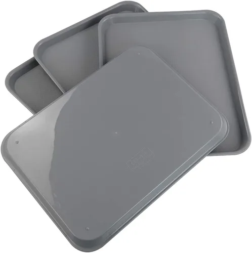 Vista 7 de Gloreen Juego de 4 bandejas rectangulares de comida rápida, bandejas de café estándar para cafetería, color gris
