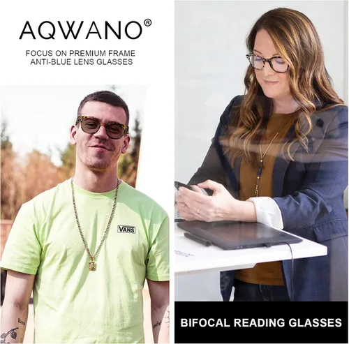 Vista 2 de AQWANO Lentes de lectura bifocales con estilo de moda, protección anti UV400, lectores de calidad ligera, bisagra de resorte bifocales, para hombres