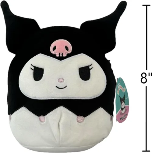 Vista 2 de Squishmallows - Peluche Kellytoy oficial, escuadrón Sanrio, de felpa blanda y aplastable, juguete de animal de peluche (Kuromi, 8 pulgadas)