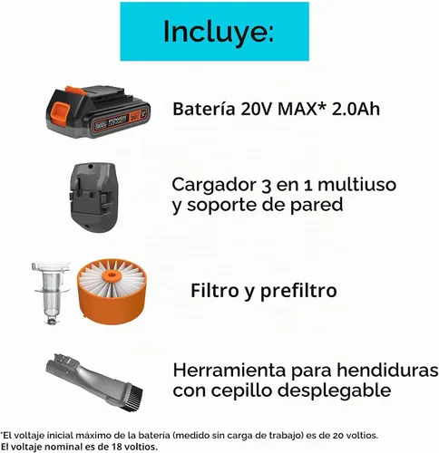 Vista 2 de Black+Decker Aspiradora inalámbrica, Powerseries Extreme, Aspiradora de palo recargable, cabezal intercambiable con accesorio para hendiduras