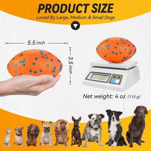 Vista 6 de FUSOTO Pelotas de 5.5 pulgadas para perros, juguetes de fútbol duraderos para perros masticadores agresivos, pelotas de rugby grandes, juguetes