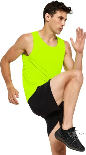 Vista 4 de DEMOZU Camiseta sin mangas de neón para hombre, brillante, para entrenamiento, gimnasio, atletismo, rave, fiesta, camiseta sin mangas