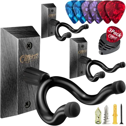 Vista 6 de Percha de pared para guitarra, paquete de 2 unidades Nuez Negra 2 Pack