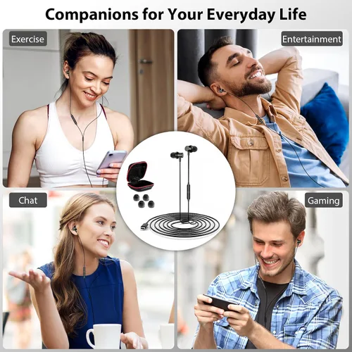 Vista 8 de Auriculares USB C con cable para Samsung S26 Ultra S25 A16 A17 A36 Z Flip plomizo