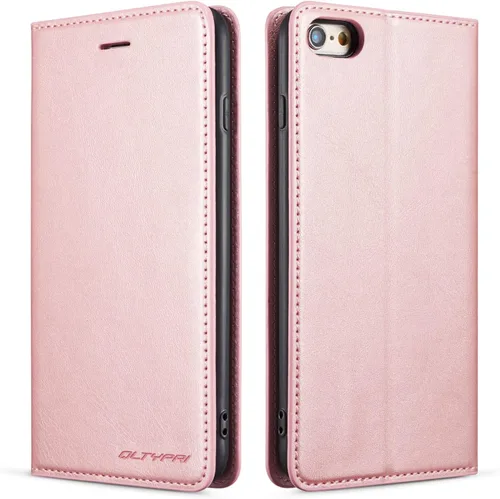 Vista 10 de QLTYPRI Funda para iPhone 6 Plus/6S Plus, cubierta de piel PU con tarjetero, funda tipo billetera con solapa magnética y a prueba de golpes - Vino