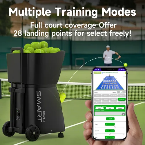 Vista 3 de PT-Smart Pro - Máquina de pelotas de tenis, lanzador de pelotas de tenis de pádel con control de aplicación/control remoto/iWatch, capacidad de 115