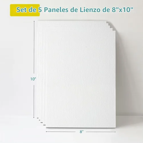 Vista 3 de KEFF Lienzo para pintar, paquete de 5 lienzos de 8 x 10 pulgadas, lienzos pequeños 100% algodón con triple imprimación para pintura. Mini lienzos a