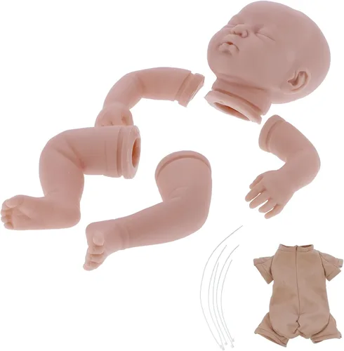 Vista 9 de Kit de 19 muñecas – Molde de muñeca bebé sin pintar con extremidades, cabeza, cuerpo de tela, ojos y accesorios