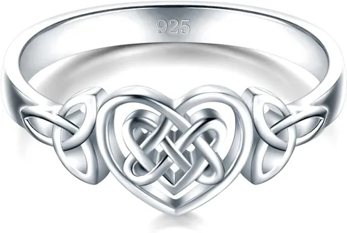 Vista 2 de Anillo de plata esterlina 925, anillo apilable, alianza de matrimonio para siempre, resistente al deslustre, pulido intenso, nudo celta, corazón