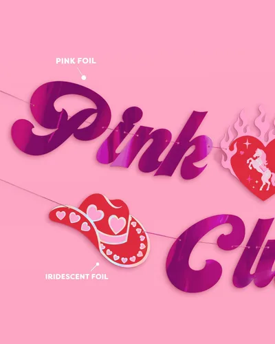 Vista 2 de xo, Fetti Cartel Pink Pony Club – Lámina rosa 5 pies Decoraciones de despedida de soltera, cartel de fiesta de cumpleaños, fondo de cumpleaños