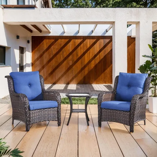 Vista 44 de Belord Mesa auxiliar pequeña para exteriores, mesa de mimbre de vidrio templado, mesa de centro impermeable para patio, mesa auxiliar de ratán