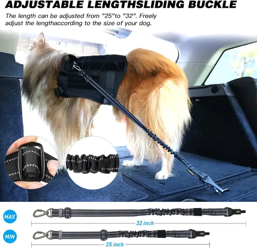 Vista 6 de AUBELL Cinturón de seguridad para perro, 3 en 1, ajustable, reflectante, resistente, arnés de perro con gancho de clip, cierre y hebilla, mosquetón