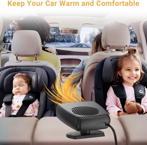 Vista 5 de Calentador de automóvil, descongelador de parabrisas portátil de 12 V 200 W, 2 en 1 con modos de calefacción y refrigeración, calentadores
