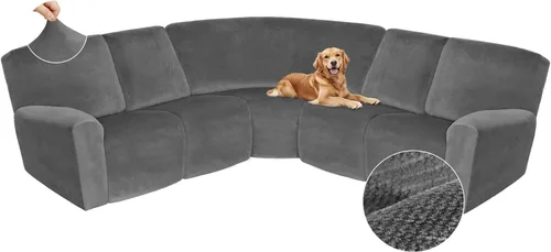 Vista 53 de Arfntevss Fundas de sofá seccional reclinable de terciopelo, Funda de sofá seccional de esquina para sofá reclinable, Funda elástica suave