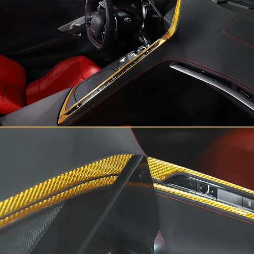 Vista 7 de Kit de decoración de tira de calcomanías de fibra de carbono real 3D suave para centro de automóvil, interruptor de CA, compatible con Corvette C8