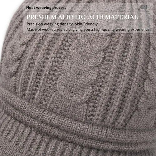 Vista 6 de Gorro de invierno para mujer, con forro polar, cálido, tejido, holgado, con visera