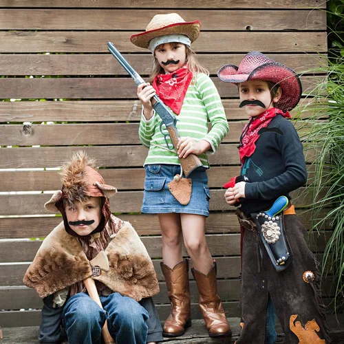 Vista 4 de Skeleteen - Bigotes de fiesta autoadhesivos, bigote con pelo de color negro, juego de 3 piezas