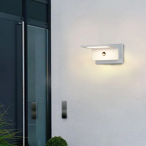 Vista 7 de Lustrlach Luces de pared para exteriores con sensor de movimiento, color blanco, para casa, moderna, LED, impermeable, de aluminio, para montaje