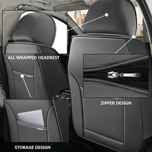 Vista 3 de Fundas de asiento de automóvil de lujo para Dodge Ram 1500 2004-2011, funda de asiento de piel sintética impermeable, suave, transpirable