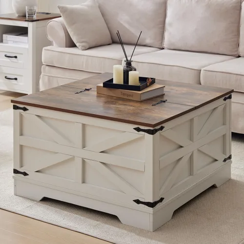 Vista 35 de Mesa de centro negra con almacenamiento, mesa de cóctel con parte superior elevadora con bisagras, mesa central cuadrada de madera con gran