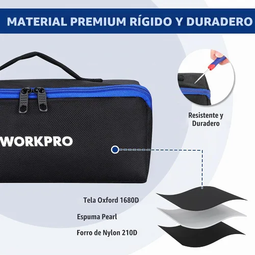 Vista 5 de WORKPRO Bolsa de herramientas, bolsa de herramientas de boca ancha de 10 pulgadas con cremallera, bolsa de almacenamiento de herramientas