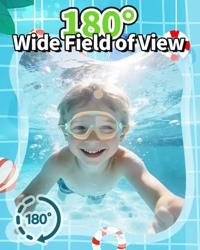Vista 2 de Paquete de 2 gafas de natación antivaho, anti-UV, visión amplia, sin fugas, para niños de 3 a 15 años con tapones para los oídos