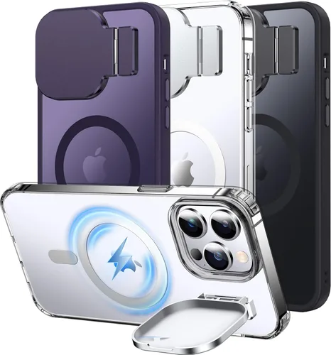 Vista 8 de Silverback Funda para iPhone 14 Pro Max con funda para cámara, compatible con MagSafe, con soporte integrado, funda magnética translúcida mate a