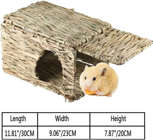 Vista 3 de LWINGFLYER Casa de hierba de conejo, casa de hierba para dormir, juguetes masticables para animales pequeños, conejo, hámster, chinchillas, guinea