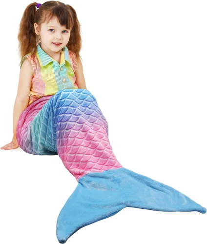 Vista 18 de Catalonia Manta de cola de sirena para niñas, saco de dormir de sirena que brilla en la oscuridad para niños de 3 a 14 años, regalo de sirena