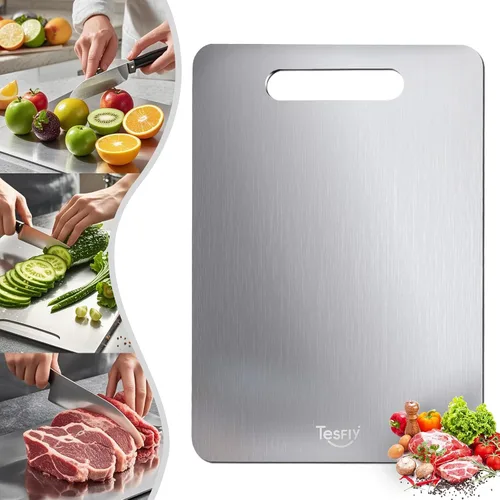 Vista 6 de Tabla de cortar de titanio – Tablas de cortar de titanio 100% puro para cocina, fácil de limpiar, tabla de cortar de doble cara de grado alimenticio