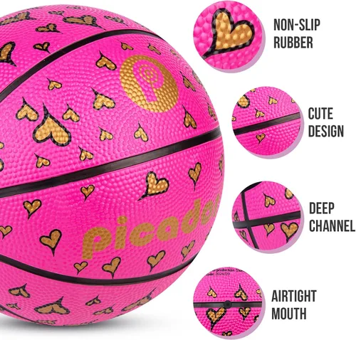 Vista 3 de Picador Size 3 Basketball, Toddler Basketball for Kids 1-3 4-6 Girls Boys Children, Mini Rubber Basketballs Indoor Outdoor Game Play School Rojo