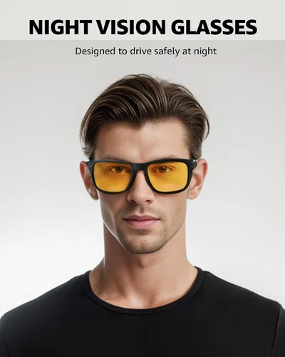 Vista 2 de SIPHEW Lentes de conducción nocturna para hombres y mujeres, lentes polarizados de visión nocturna antirreflejos, lentes tintados amarillos