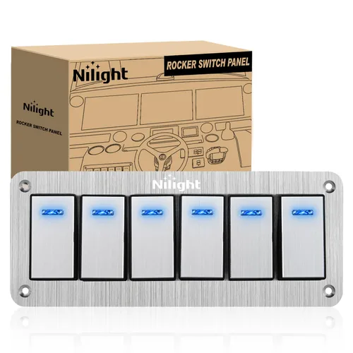 Vista 11 de Nilight Panel de Interruptores Basculantes de 2 Posiciones con Luz LED Naranja, 5 Pines On/Off, Interruptores Basculantes de Aluminio Precableados