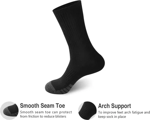 Vista 3 de Calcetines deportivos de algodón para hombre, con control de humedad, resistentes, para botas de trabajo, paquete múltiple