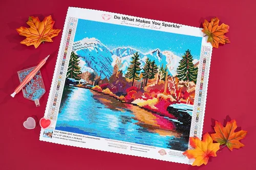 Vista 5 de DIAMOND ART CLUB - Juego de pintura con diamantes, lienzo de “Otoño en Leavenworth”, lienzo redondo 5D para principiantes, divertidas manualidades