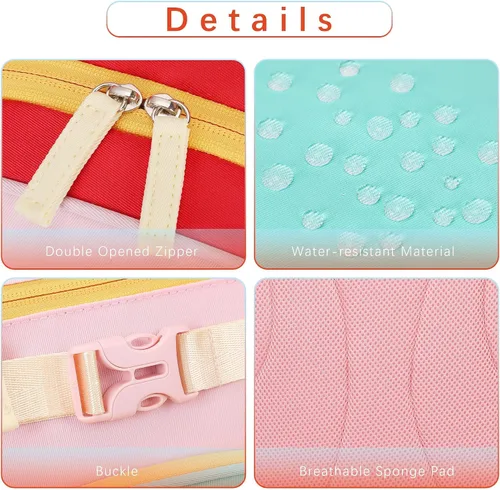 Vista 3 de Lindas mini mochilas para niñas de 2 a 4 años, mochila preescolar (aguamarina, rosa y rojo)