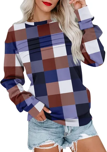 Vista 17 de Sudaderas para mujer, cuello redondo, manga larga, suave, ajuste holgado, ropa de primavera y otoño 2026, S-2XL