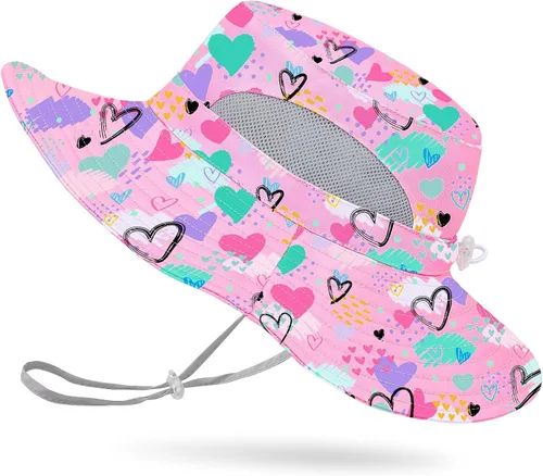 Vista 17 de Sombrero de sol para niñas de 2 a 8 años de malla con protección UV, sombrero de playa plegable para niñas de 2 a 8 años