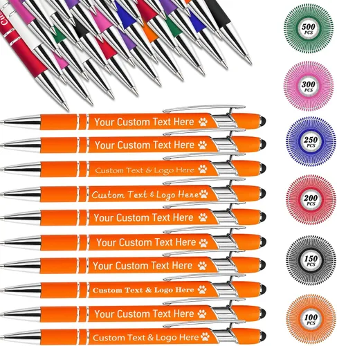 Vista 23 de Bolígrafos personalizados personalizados con nombre de flor de nacimiento a granel, bolígrafo grabado personalizado con lápiz capacitivo, logotipo