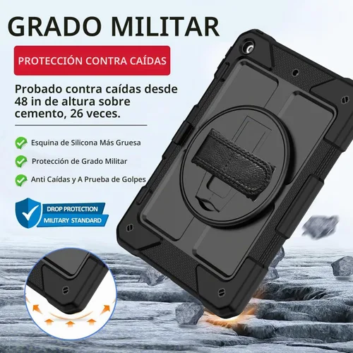 Vista 5 de BMOUO Funda para iPad de 9ª/8ª/7ª generación de 10.2", a prueba de golpes con soporte giratorio de 360°, correa de hombro y mano, funda para iPad