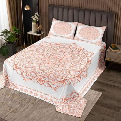 Vista 16 de Erosebridal Juego de colcha de mandala rosa tamaño individual para niñas y mujeres, juego de ropa de cama floral hippie juego de colcha estética