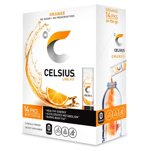 Vista 5 de CELSIUS® Zero Sugar Energy Drink & Powder Stick - Paquete en barra de color naranja