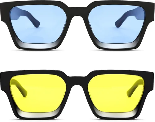 Vista 4 de Hycredi Gafas de sol rectangulares gruesas para mujeres y hombres, estilo retro, cuadrados, gruesos, de los años 90, protección UV400
