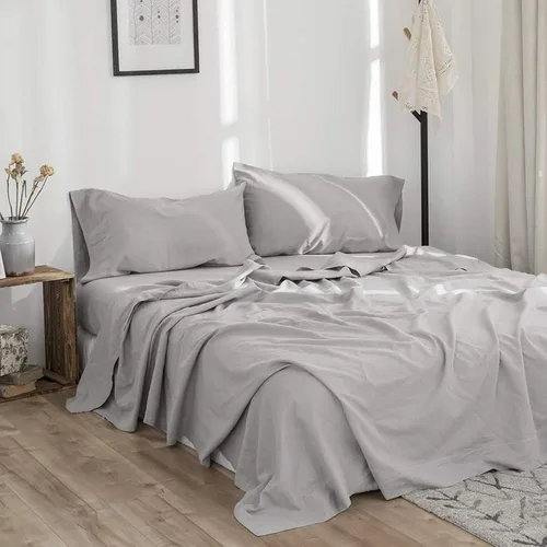 Vista 13 de BISELINA Sábana plana de lino francés, sábana encimera solamente, 55% lino europeo, 45% algodón, estilo básico, color sólido, suave, transpirable