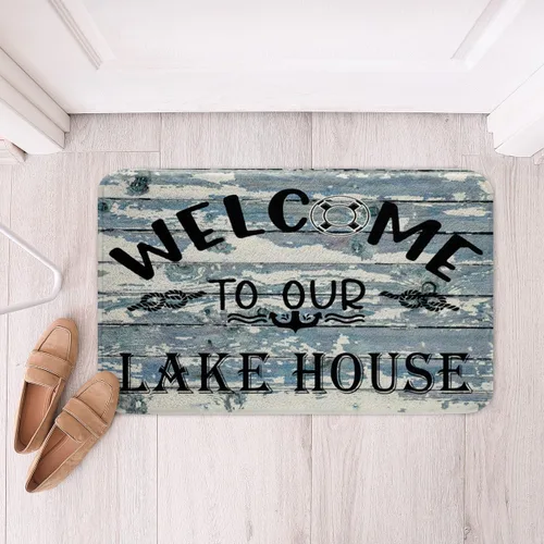 Vista 8 de Feelyou Lake House - Alfombra de baño antideslizante de 20 x 32 pulgadas, alfombra de baño rústica para puerta de casa de campo, lago, barco, rojo