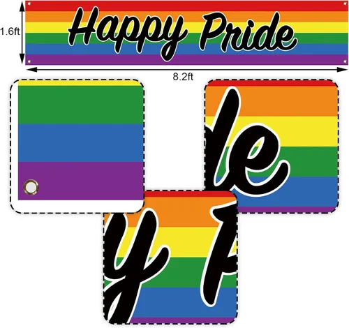 Vista 2 de Nepnuser Cartel de valla con texto en inglés «Happy Pride Fence Banner Rainbow LGBTQ+», cartel grande para decoración de jardín y patio delantero