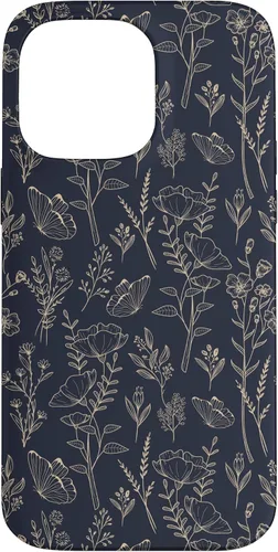 Vista 21 de Butterfly Meadow Botanical Wildflower Pattern (Azul Marino) Funda para iPhone 17