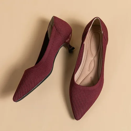 Vista 2 de youngshow Zapatos de tacón bajo para mujer, cómodos zapatos de cuña de punto formales y elegantes, zapatos de cuña para mujer, zapatos clásicos