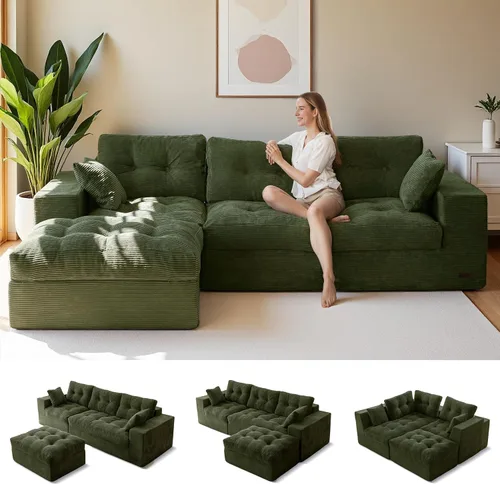 Vista 14 de MAXYOYO Sofá modular modular en forma de L de 96 pulgadas con otomana, sofá sin hueso con cojín en capas, sofá tapizado en una caja, combinación
